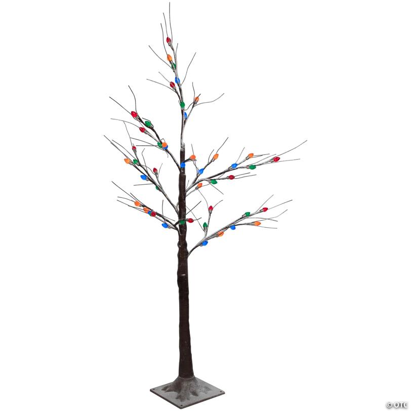 LED Lighted Frosted Christmas Twig Tree - 4' - Brown - Multi-Color lights