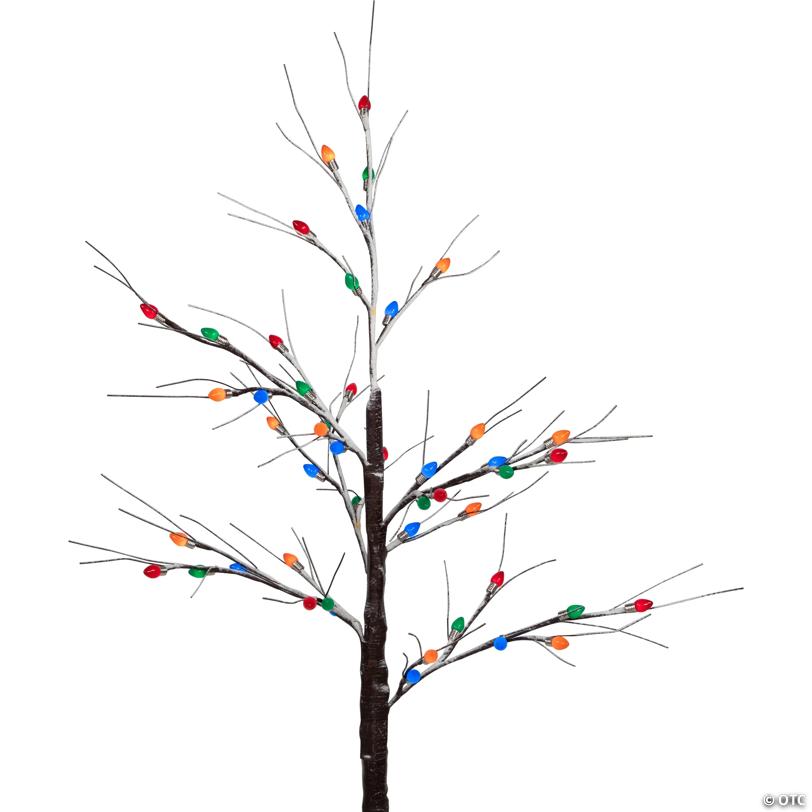 LED Lighted Frosted Christmas Twig Tree - 4' - Brown - Multi-Color lights