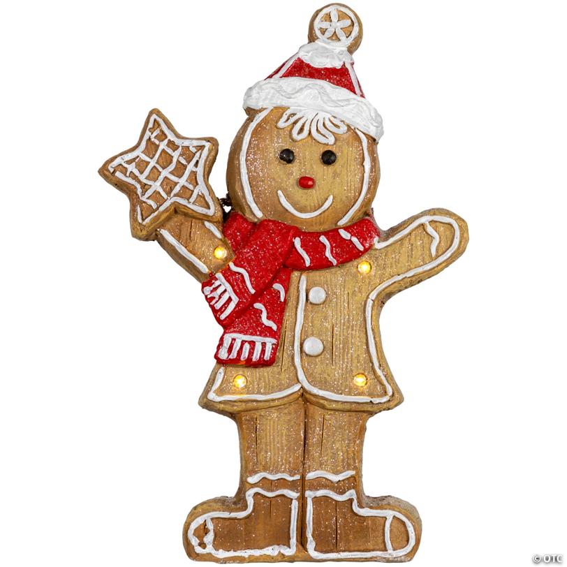 LED Lighted Gingerbread Boy with Frosted Cookie Star Christmas Figurine - 15.5