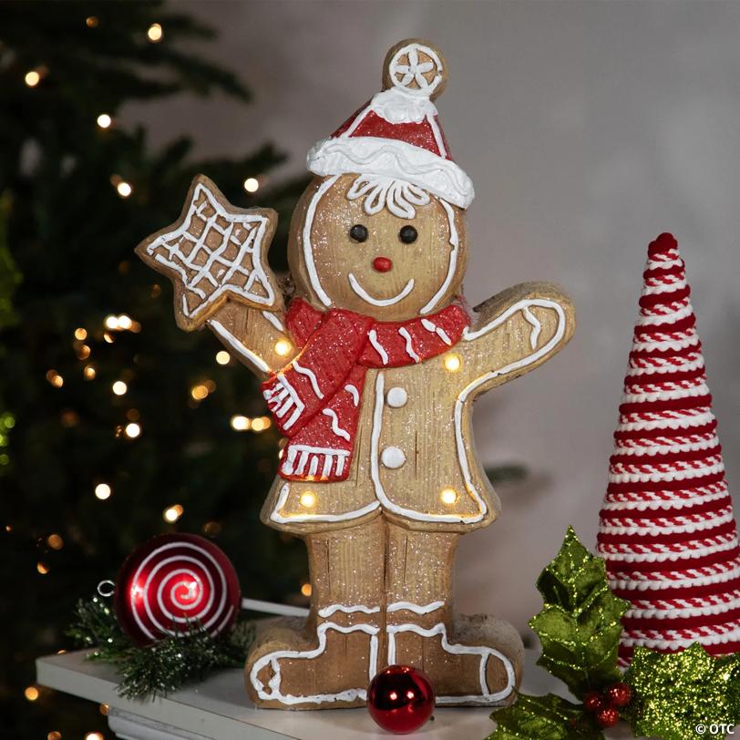 LED Lighted Gingerbread Boy with Frosted Cookie Star Christmas Figurine - 15.5