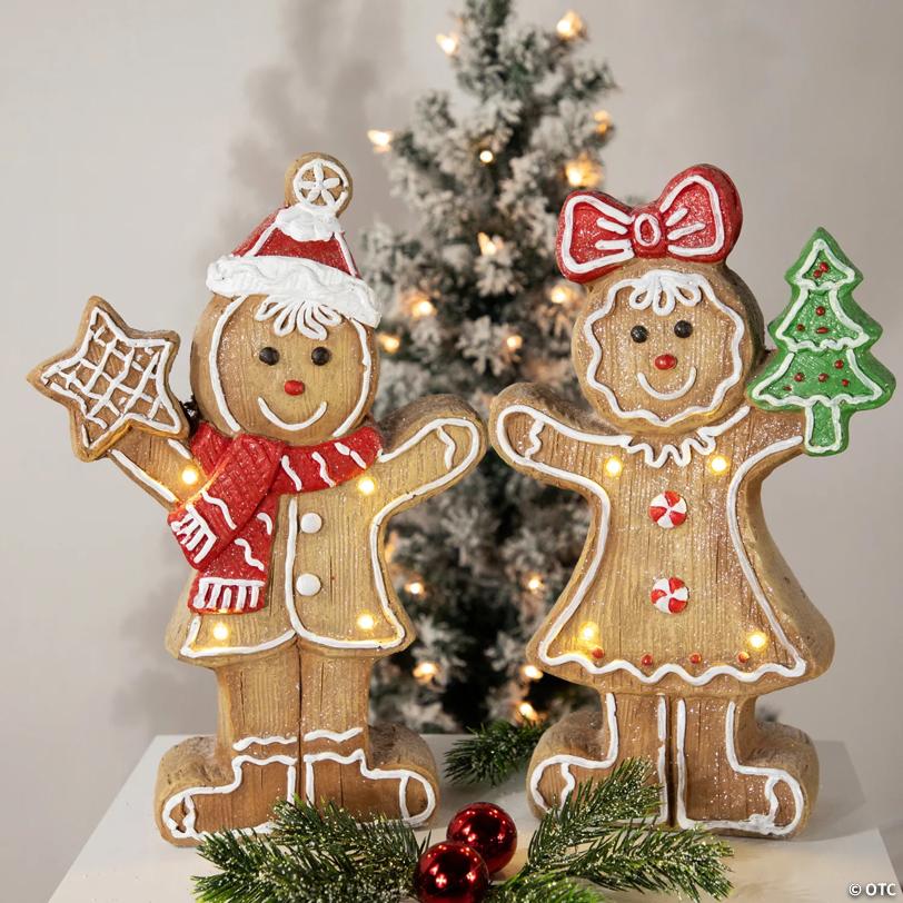 LED Lighted Gingerbread Boy with Frosted Cookie Star Christmas Figurine - 15.5