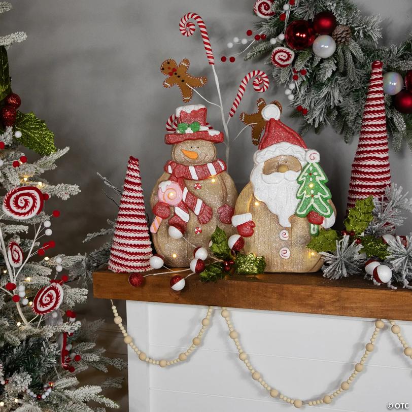LED Lighted Gingerbread Santa Claus Glittered Christmas Figure - 15.5
