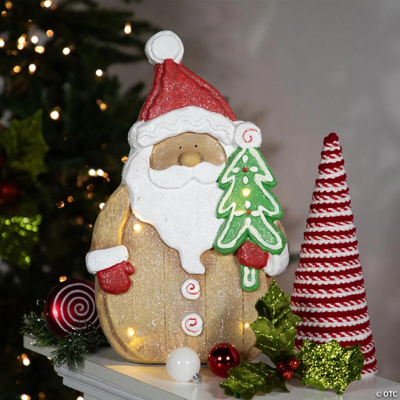 LED Lighted Gingerbread Santa Claus Glittered Christmas Figure - 15.5