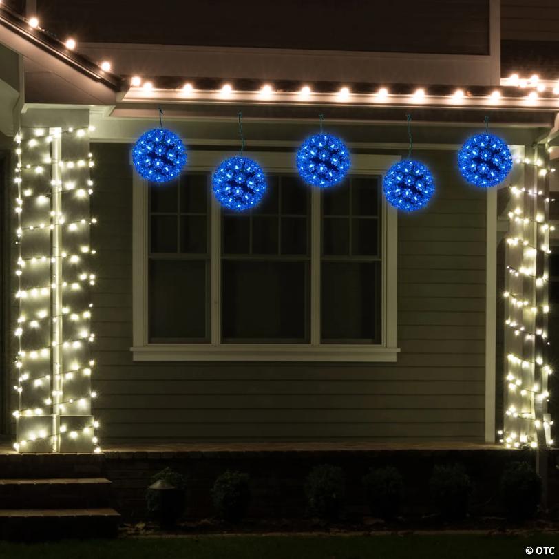 LED Lighted Hanging Starlight Sphere Outdoor Christmas Decoration- 6" - Blue Lights