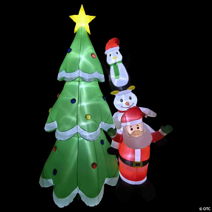 LED Lighted Inflatable Christmas Tree with Santa and Friends Outdoor Decoration - 8.25'