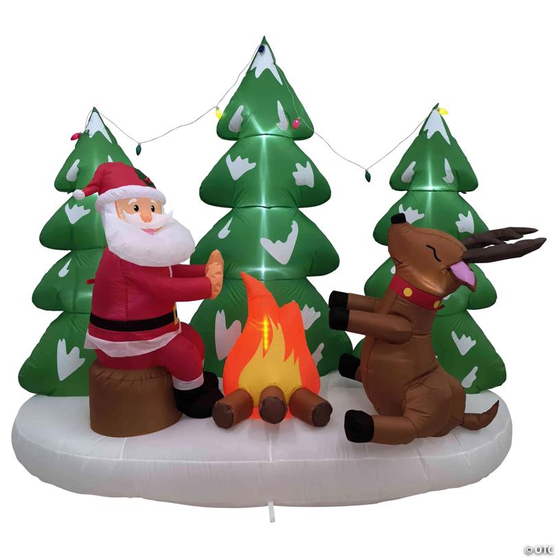 LED Lighted Inflatable Santa and Reindeer Outdoor Christmas Decoration - 8'
