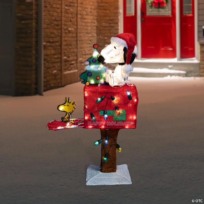 LED Lighted Peanuts Snoopy on MailboProper Outdoor Christmas Decoration - 32" - Clear Lights