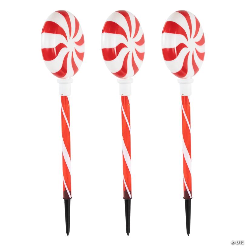 LED Lighted Peppermint Swirl Candy Christmas Pathway Markers - Warm White Lights - 26" - 3ct