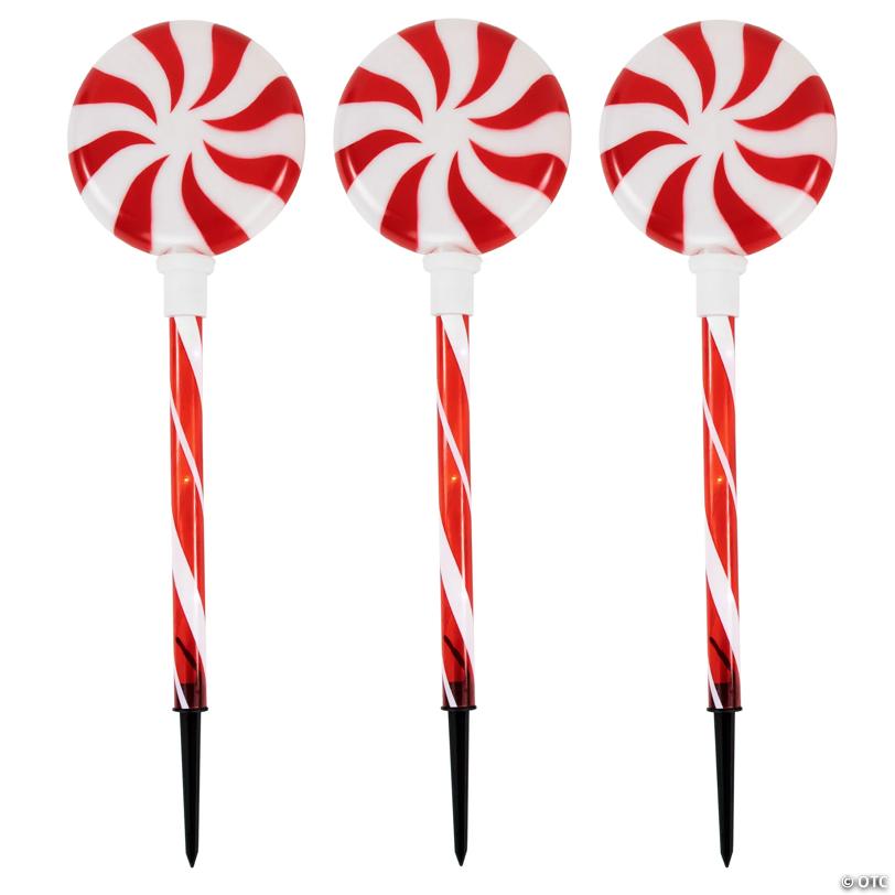 LED Lighted Peppermint Swirl Candy Christmas Pathway Markers - Warm White Lights - 26" - 3ct