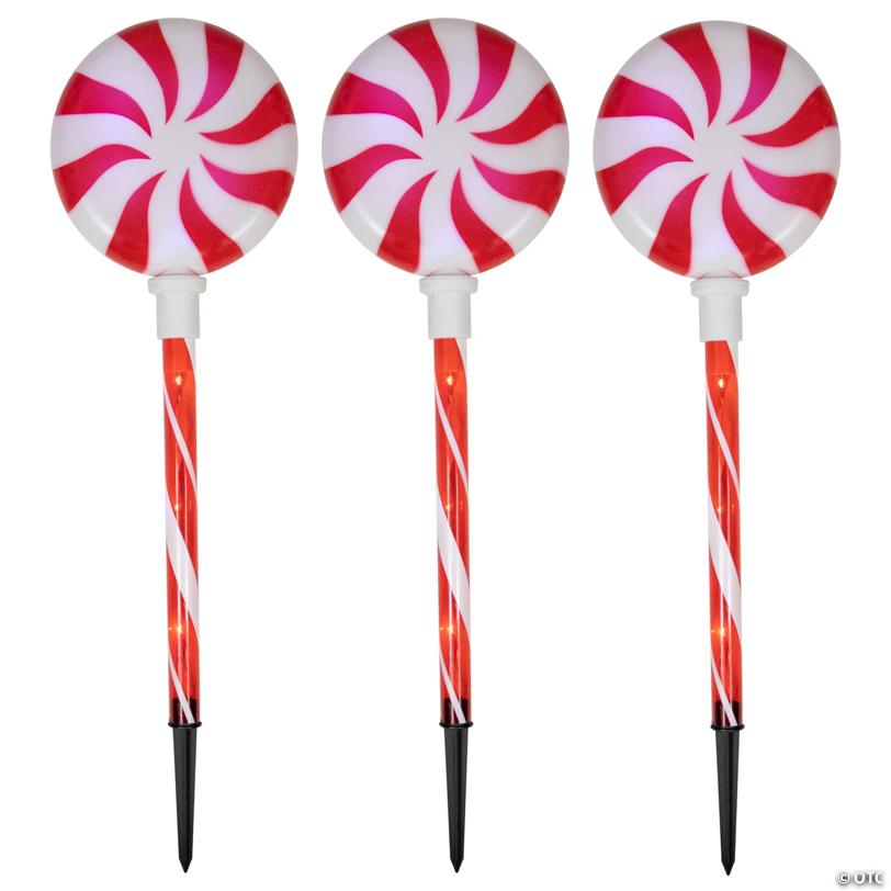 LED Lighted Peppermint Swirl Candy Christmas Pathway Markers - Warm White Lights - 26" - 3ct