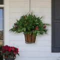 LED Lighted Red Berries and Mixed Pine Hanging Christmas Basket - 18