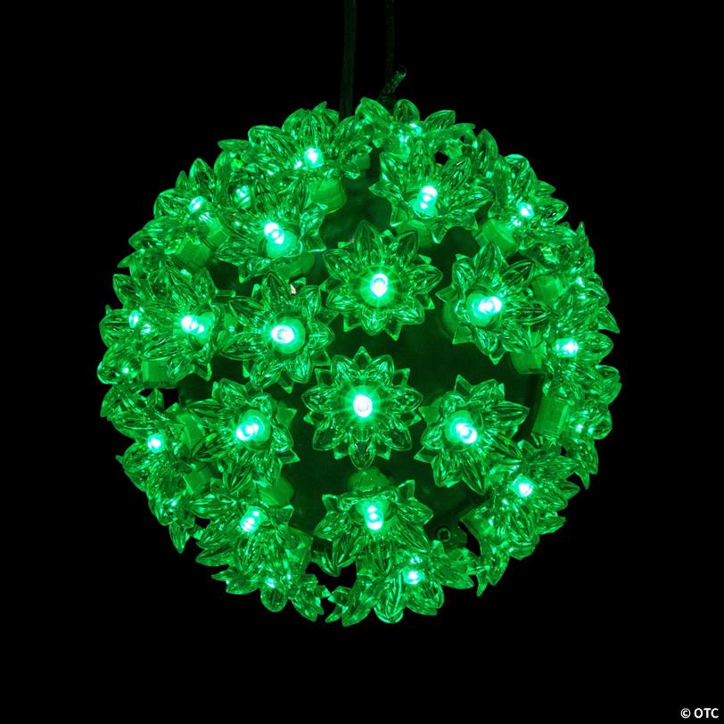 LED Lighted Starlight Sphere Outdoor Hanging Christmas Decoration- 6" - Green Lights