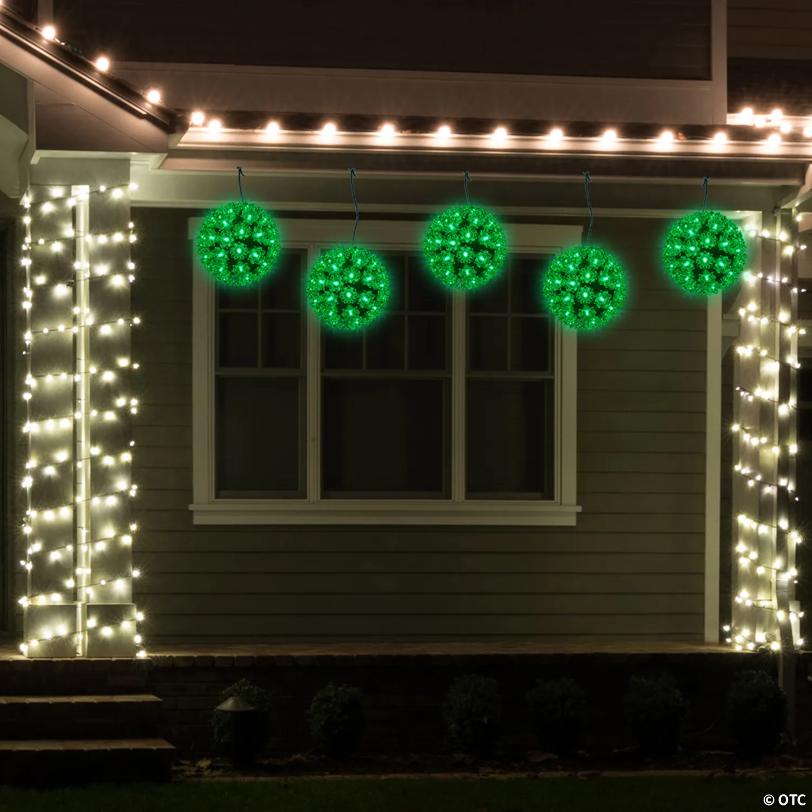 LED Lighted Starlight Sphere Outdoor Hanging Christmas Decoration- 6" - Green Lights