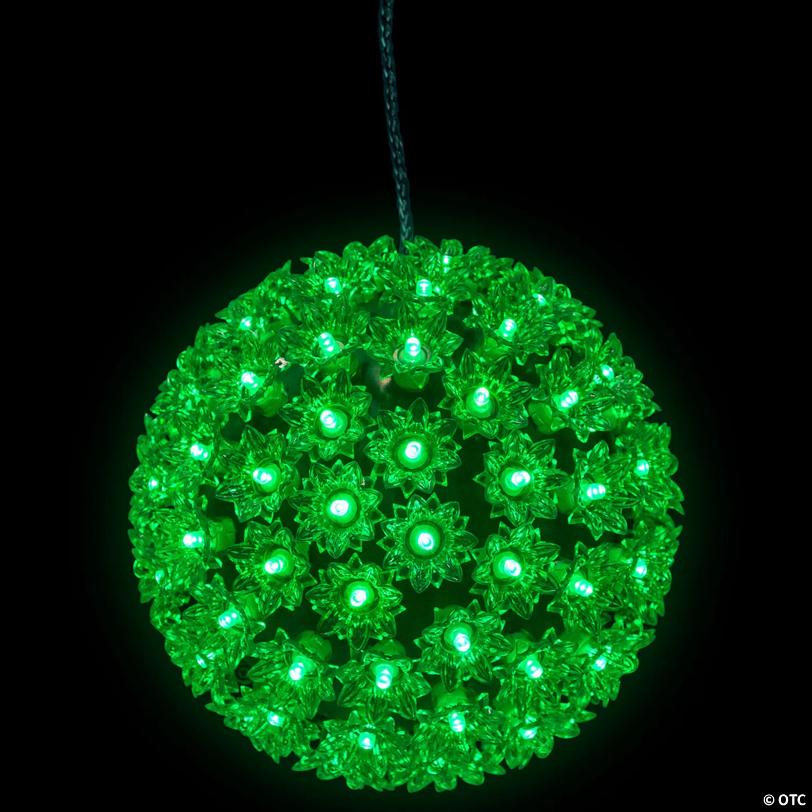 LED Lighted Starlight Sphere Outdoor Hanging Christmas Decoration- 7.5" - Green Lights