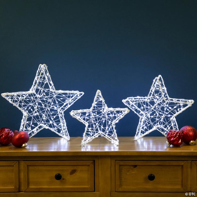 LED Lighted Stars Christmas Outdoor Decorations - 13.75" - White -Set of 3