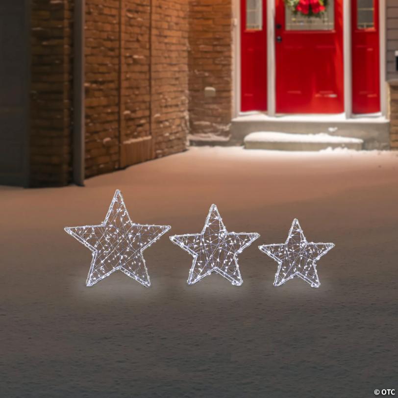 LED Lighted Stars Christmas Outdoor Decorations - 13.75" - White -Set of 3