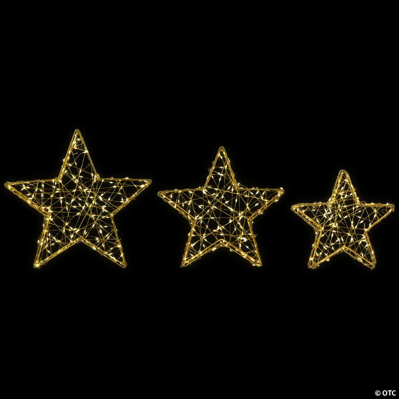 LED Lighted Stars Outdoor Christmas Decorations - 14" - Gold - Set of 3