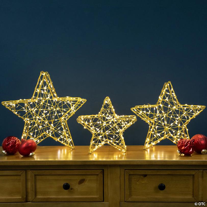 LED Lighted Stars Outdoor Christmas Decorations - 14" - Gold - Set of 3