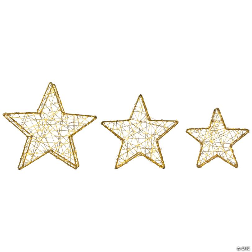 LED Lighted Stars Outdoor Christmas Decorations - 14" - Gold - Set of 3