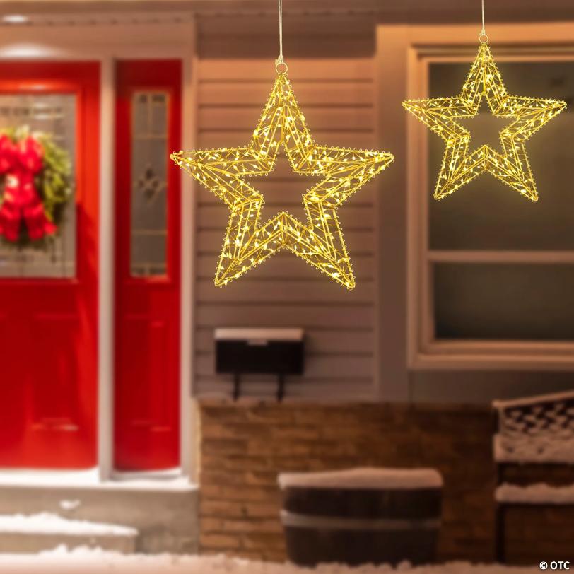 LED Lighted Stars Outdoor Christmas Decorations - 18" - Gold - Set of 2