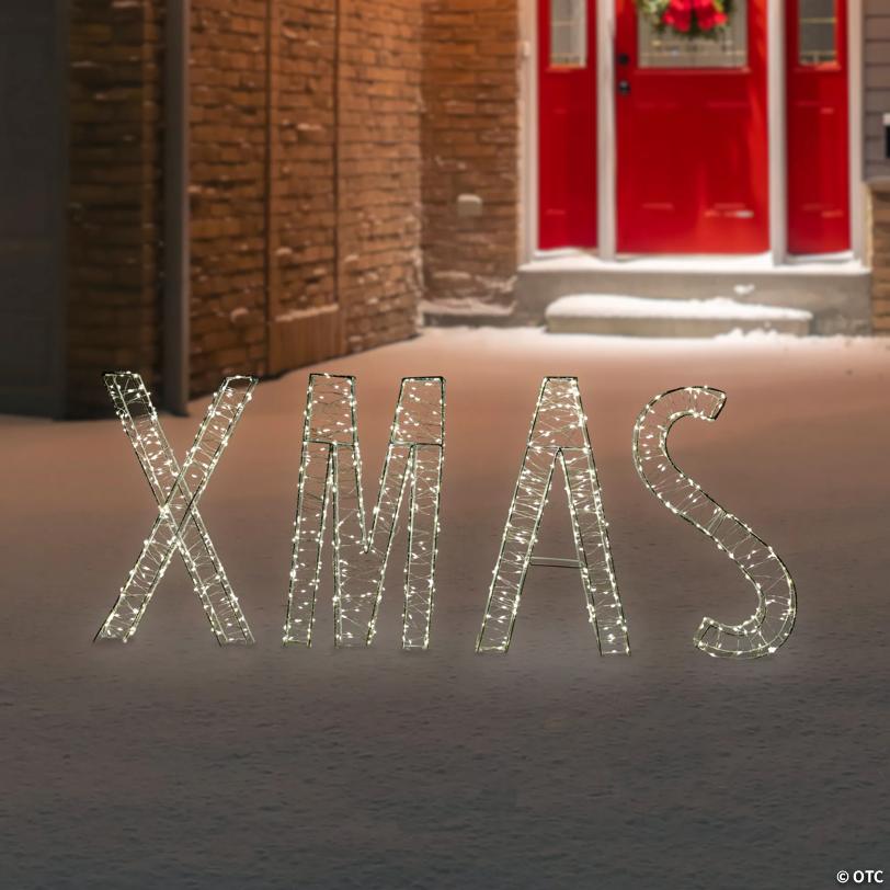 LED Lighted Wire XMAS Outdoor Christmas Sign Decoration - 15.5" - Warm White Lights