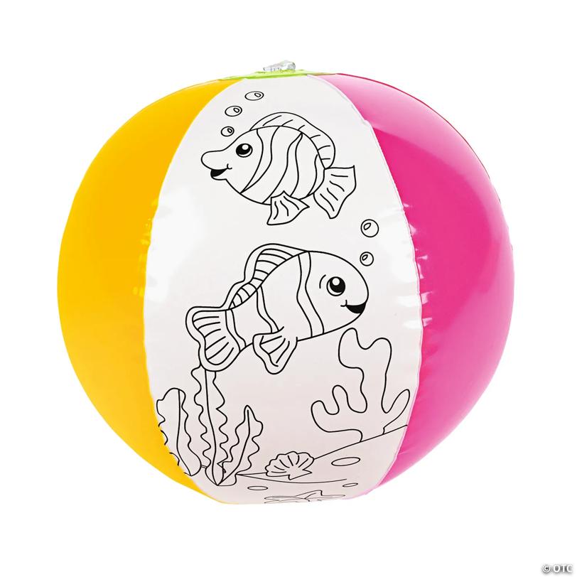 Large Inflatable 12" Color Your Own Fish Vinyl Beach Balls – 12 Pc.