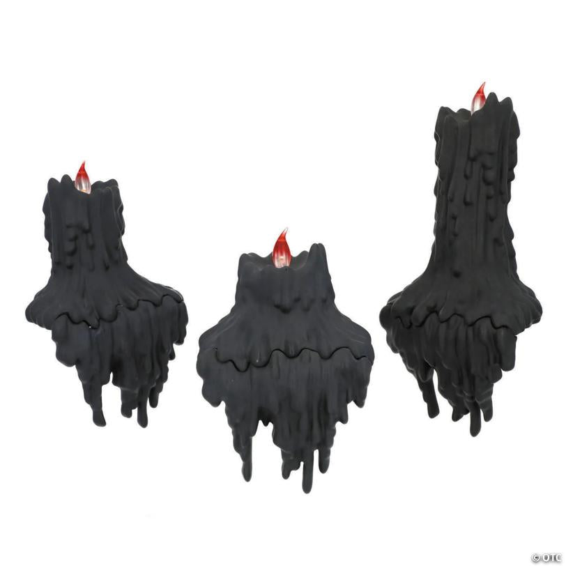 Light-Up LED Melting Black Plastic Candles Halloween Decoration - 3 Pc.