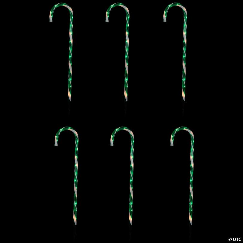 Lighted Candy Cane Outdoor Christmas Pathway Markers - 28" - Green - Set of 6