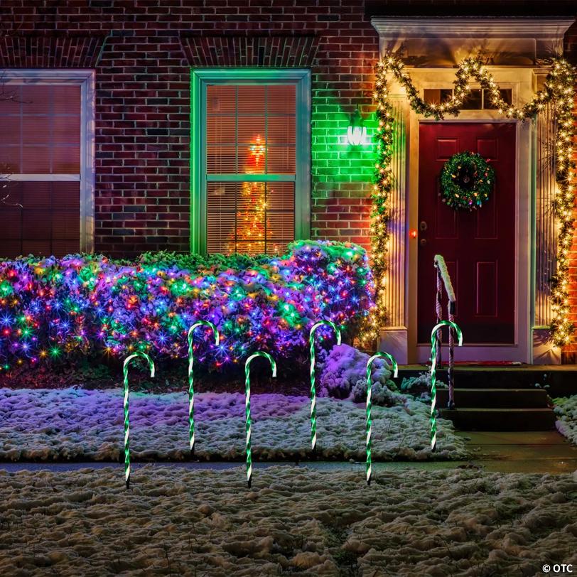 Lighted Candy Cane Outdoor Christmas Pathway Markers - 28" - Green - Set of 6