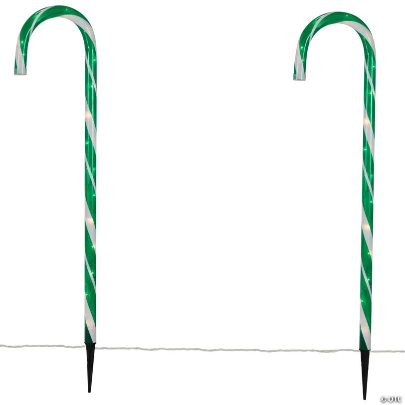 Lighted Candy Cane Outdoor Christmas Pathway Markers - 28" - Green - Set of 6
