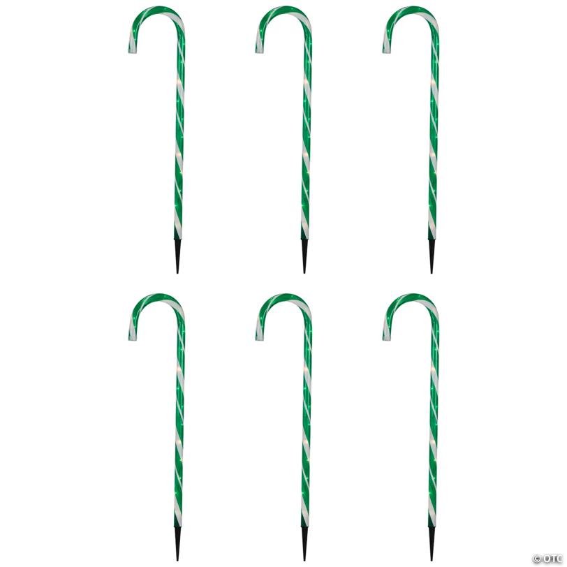Lighted Candy Cane Outdoor Christmas Pathway Markers - 28" - Green - Set of 6