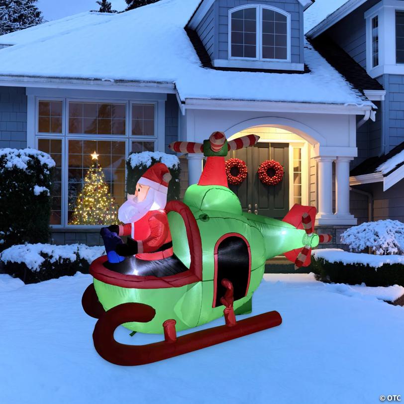 Lighted Inflatable Santa with Helicopter Outdoor Christmas Decoration -7'