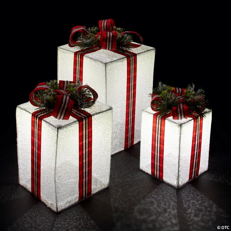 Lighted Nesting Christmas Gifts Outdoor Decorations - 3 Pc.