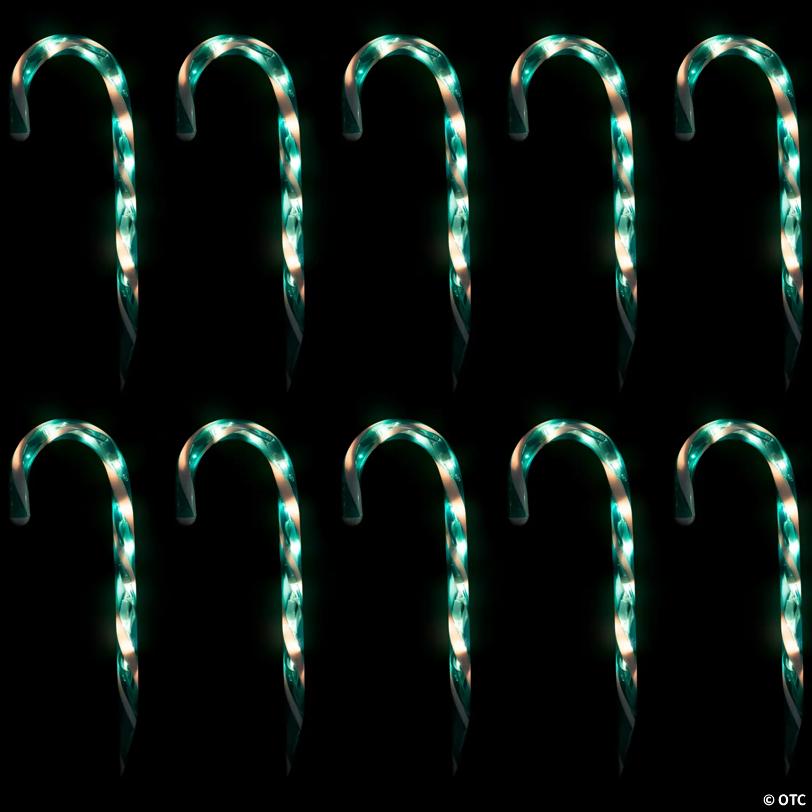 Lighted Outdoor Candy Cane Christmas Pathway Markers - 13.5' - Green - Set of 10