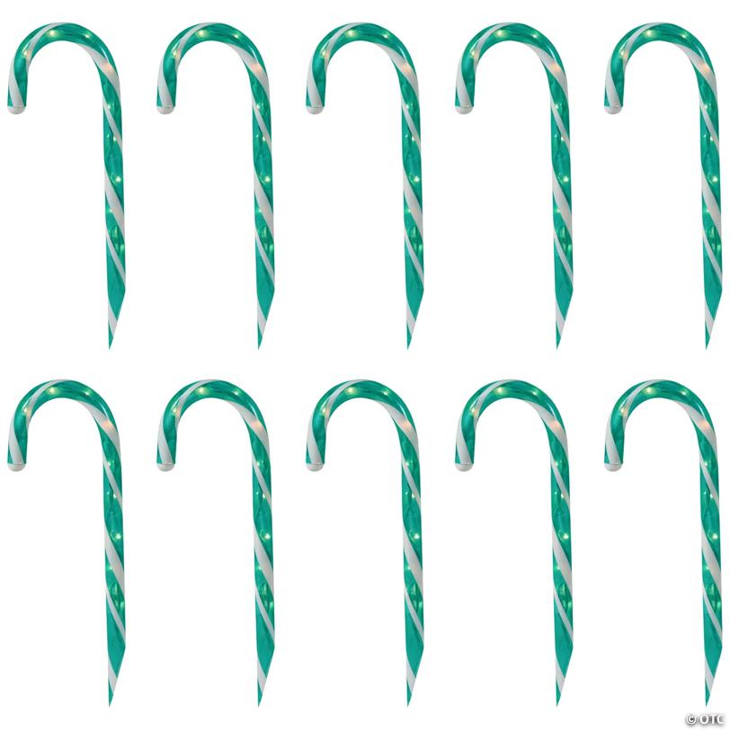 Lighted Outdoor Candy Cane Christmas Pathway Markers - 13.5' - Green - Set of 10