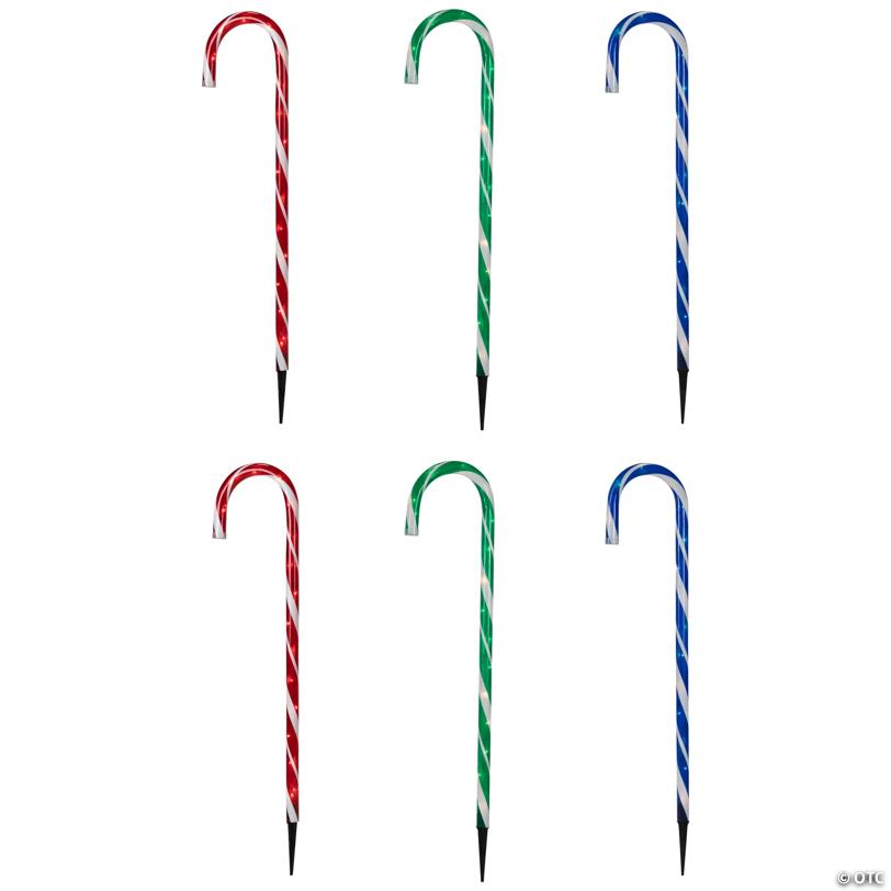 Lighted Outdoor Candy Cane Christmas Pathway Markers - 28" - Green/blue/red - Set of 6
