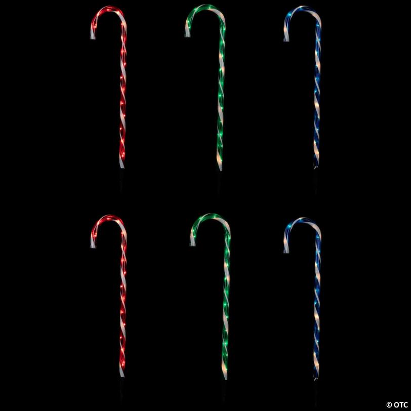 Lighted Outdoor Candy Cane Christmas Pathway Markers - 28" - Green/blue/red - Set of 6