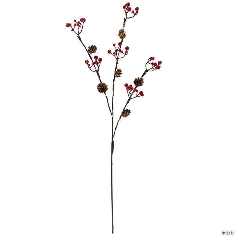 Lighted Pinecones and Berries Christmas Spray - 29" - Warm White