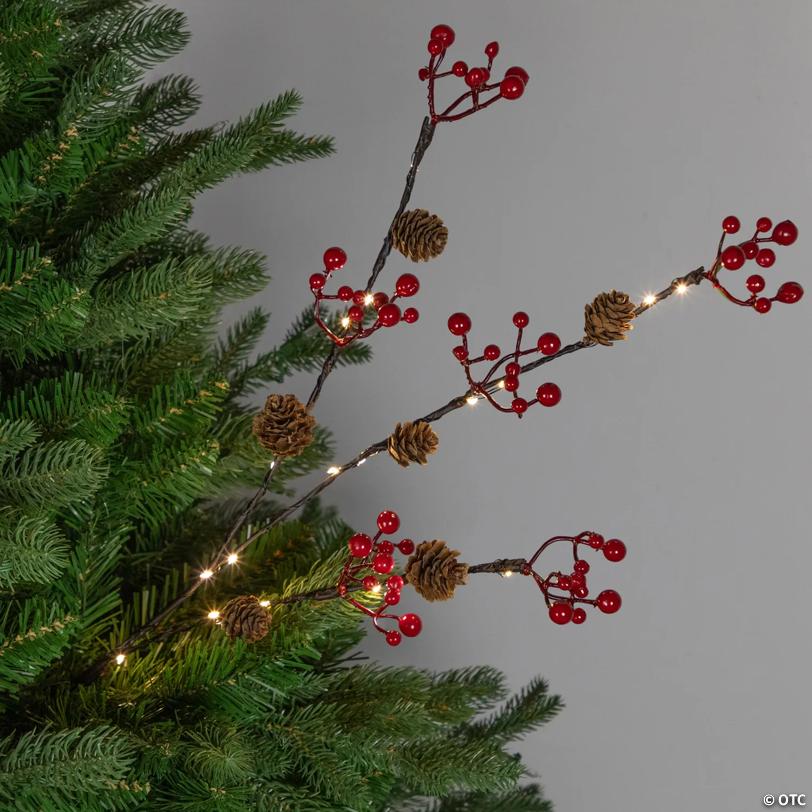 Lighted Pinecones and Berries Christmas Spray - 29" - Warm White
