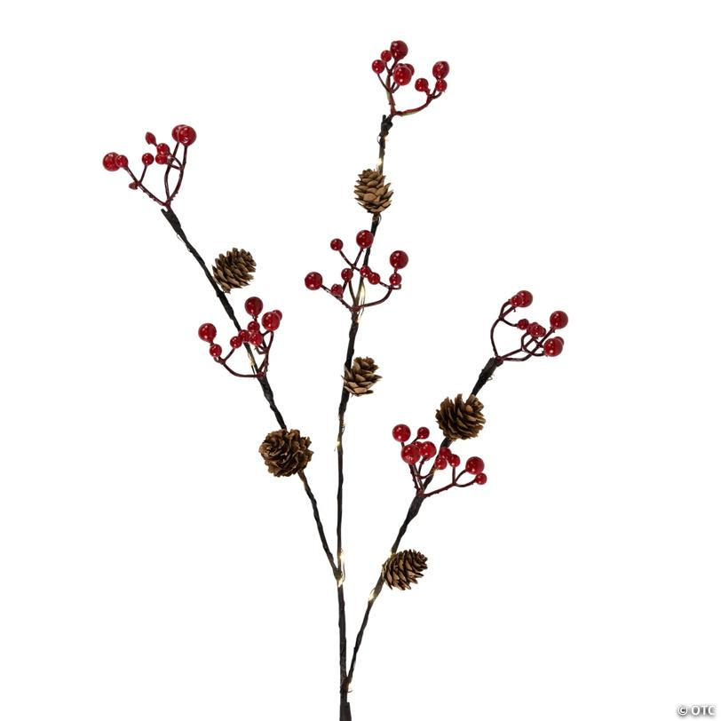 Lighted Pinecones and Berries Christmas Spray - 29" - Warm White