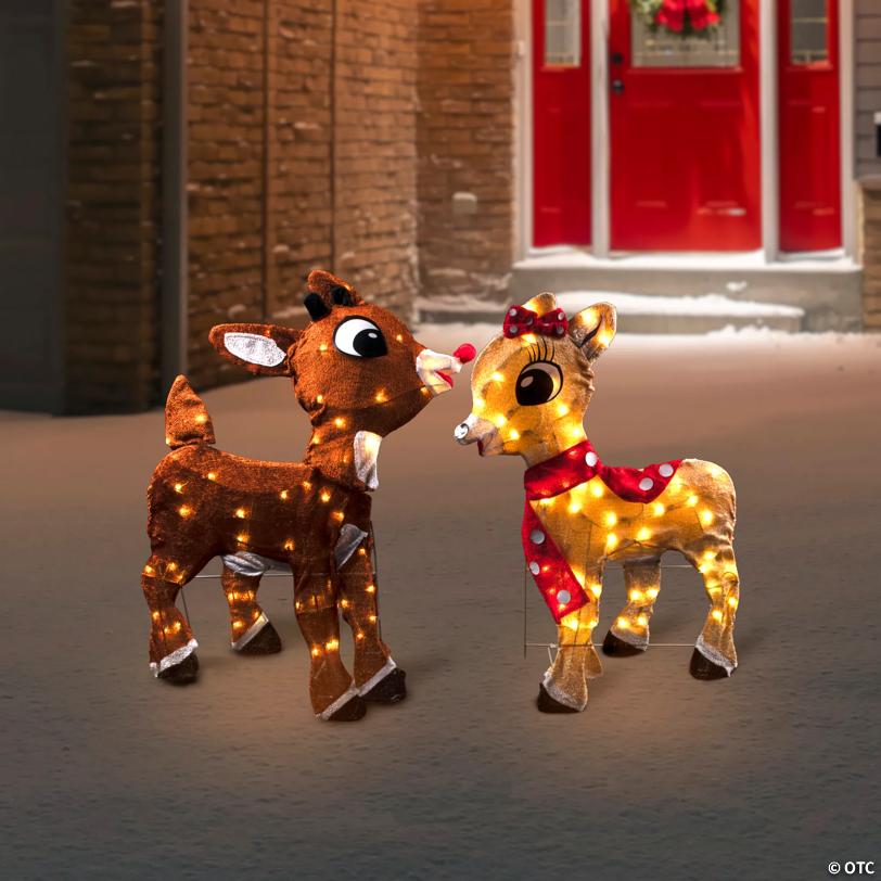 Lighted Rudolph and Clarice Outdoor Christmas Decorations, 32", Set of 2