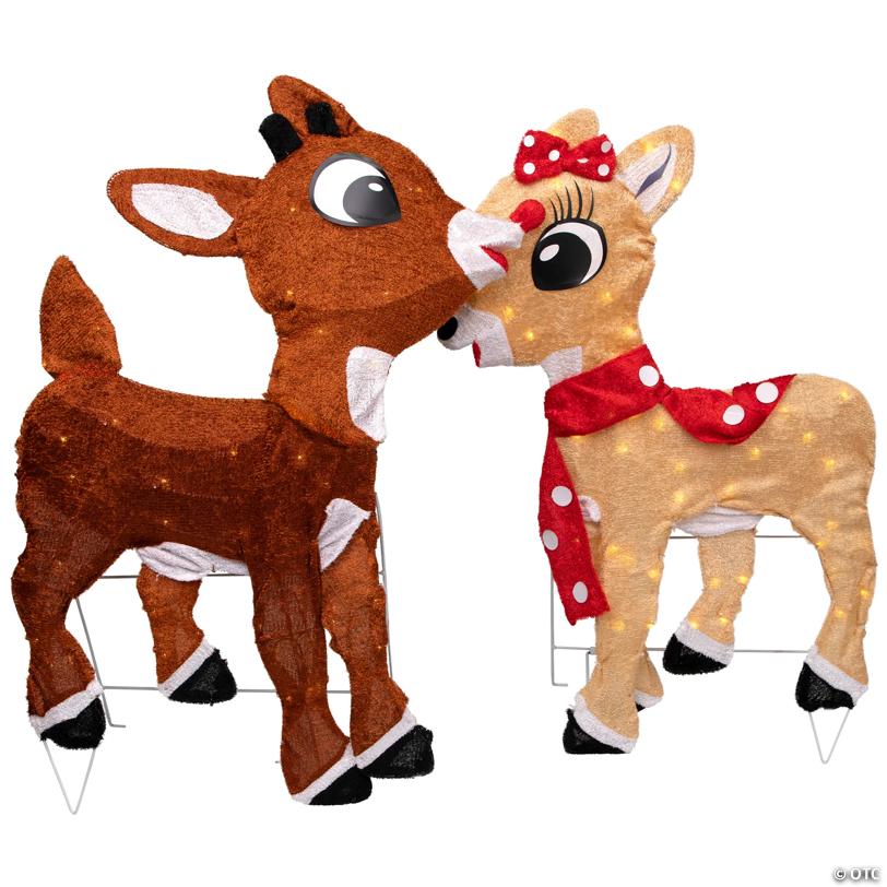 Lighted Rudolph and Clarice Outdoor Christmas Decorations, 32", Set of 2