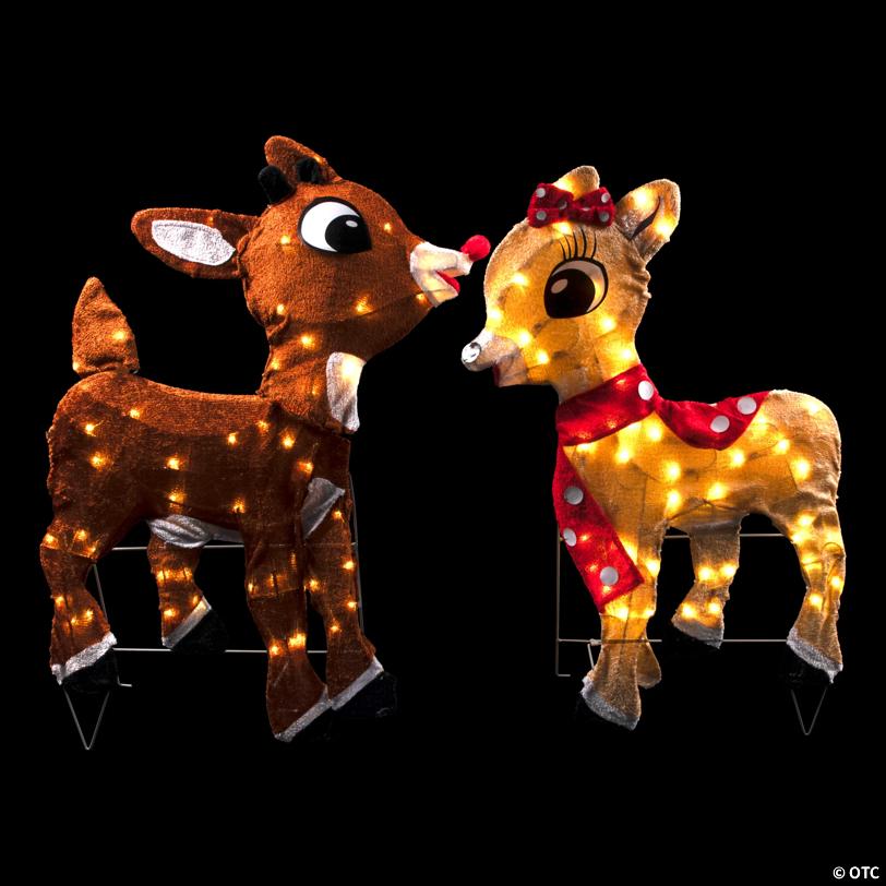 Lighted Rudolph and Clarice Outdoor Christmas Decorations, 32", Set of 2
