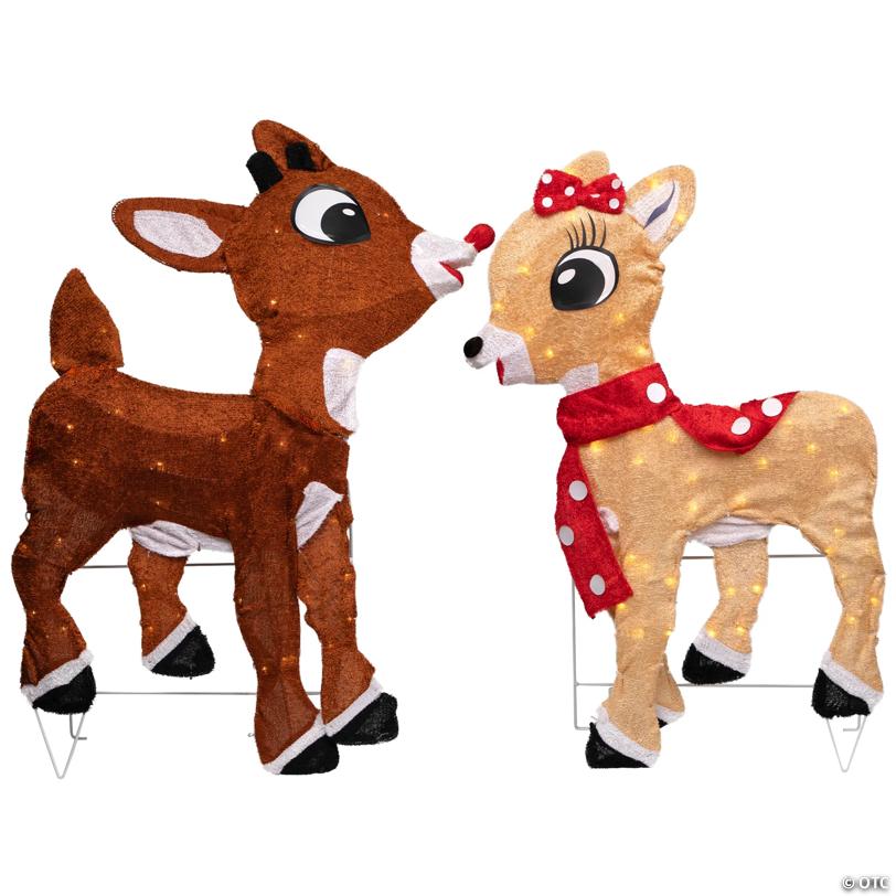 Lighted Rudolph and Clarice Outdoor Christmas Decorations, 32", Set of 2