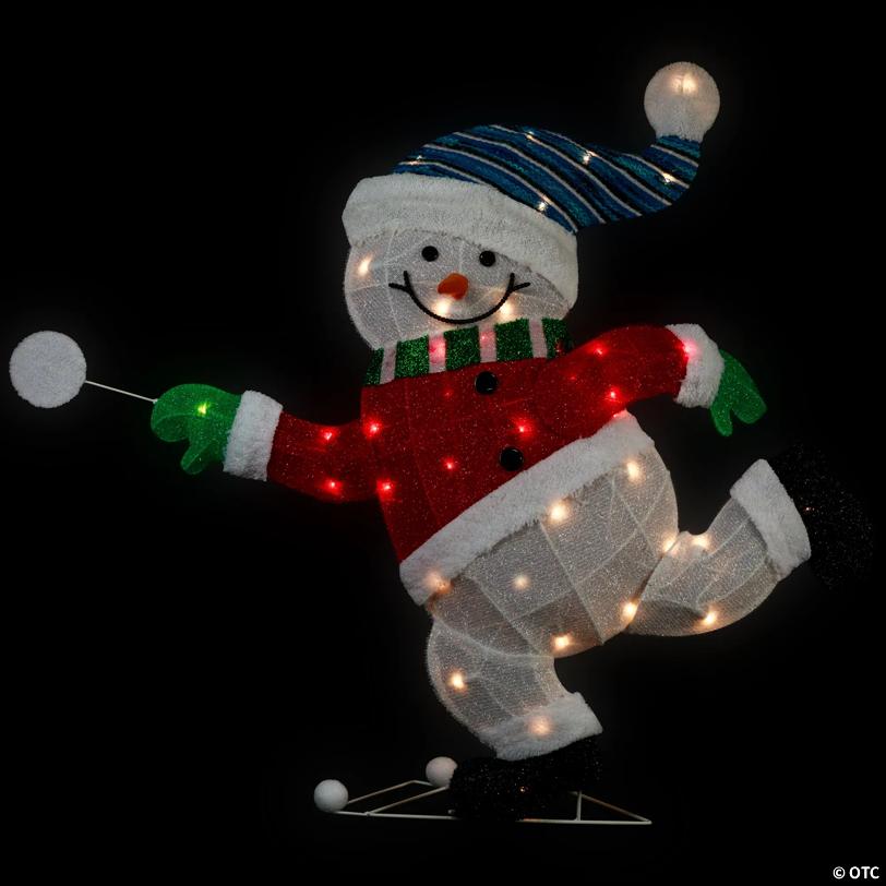Lighted Snowman with Snowball Outdoor Christmas Decoration - 36.25" - Clear Lights