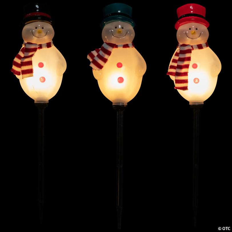 Lighted Snowmen Christmas Pathway Markers - Clear Lights - 4.5' White Wire - 3ct