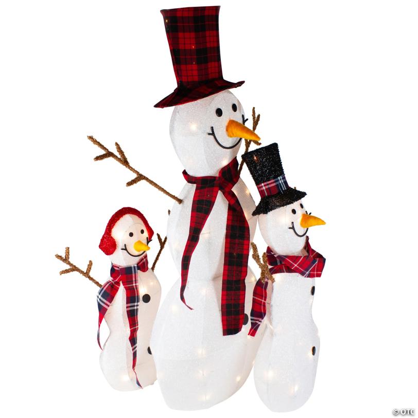Lighted Tinsel Snowmen Family Christmas Outdoor Decorations - Clear Lights - Set of 3