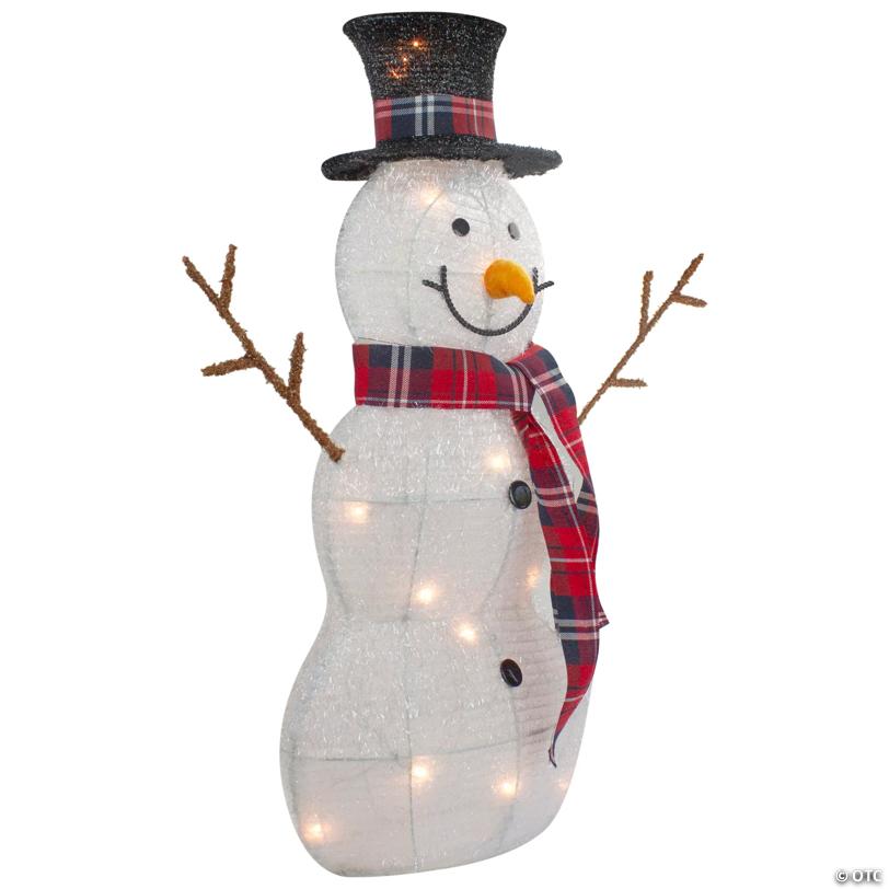 Lighted Tinsel Snowmen Family Christmas Yard Decorations - Clear Lights - Set of 2