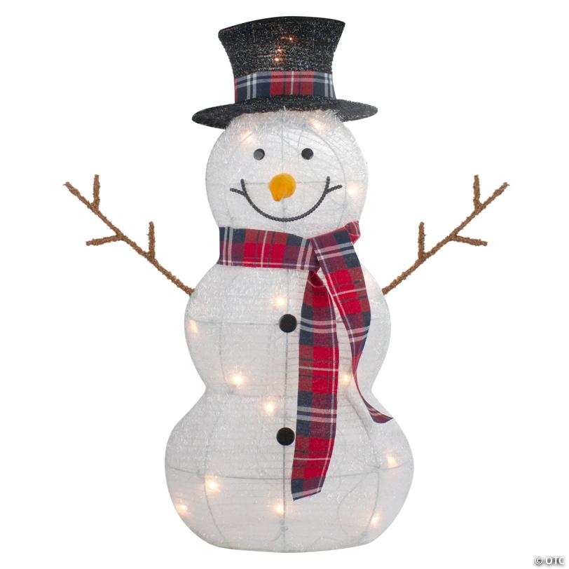 Lighted Tinsel Snowmen Family Christmas Yard Decorations - Clear Lights - Set of 2