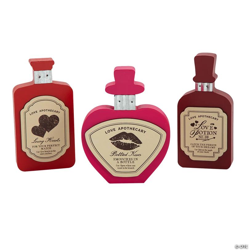 Love Potion Bottle Tabletop Sign Valentine Decorations - 3 Pc.